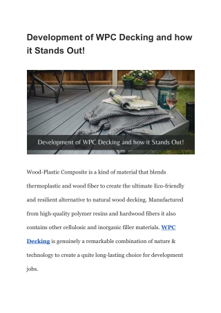Development of WPC Decking and how it Stands Out