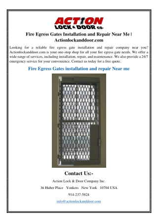 Fire Egress Gates Installation and Repair Near Me | Actionlockanddoor.com