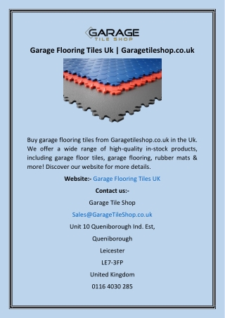 Garage Flooring Tiles Uk  Garagetileshop.co.uk