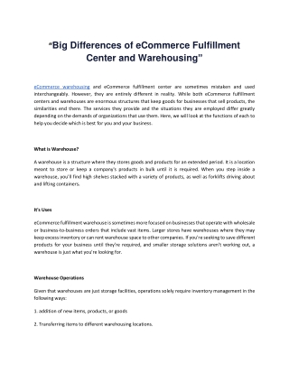 Big Differences of eCommerce Fulfillment Center and Warehousing