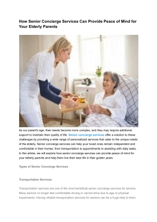 How Senior Concierge Services Can Provide Peace of Mind for Your Elderly Parents