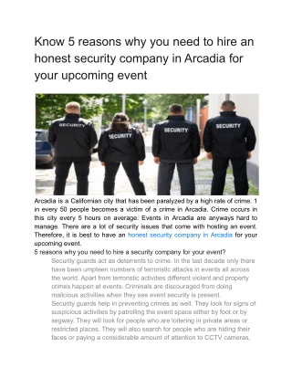 Know 5 reasons why you need to hire an honest security company in Arcadia for your upcoming event