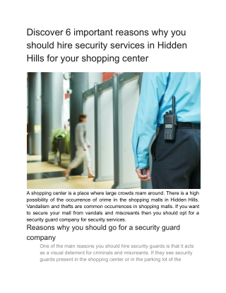 Discover 6 important reasons why you should hire security services in Hidden Hills for your shopping center (1)