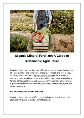 Organic Mineral Fertilizer_ A Guide to Sustainable Agriculture