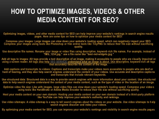 HOW TO OPTIMIZE IMAGES, VIDEOS & OTHER MEDIA CONTENT FOR SEO