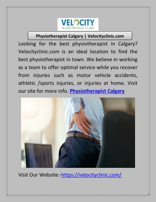 Physiotherapist Calgary | Velocityclinic.com