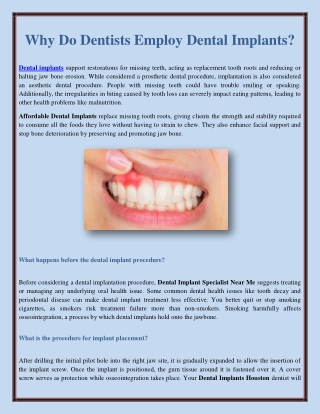 Why Do Dentists Employ Dental Implants?