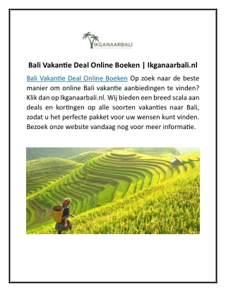 Bali Vakantie Deal Online Boeken | Ikganaarbali.nl