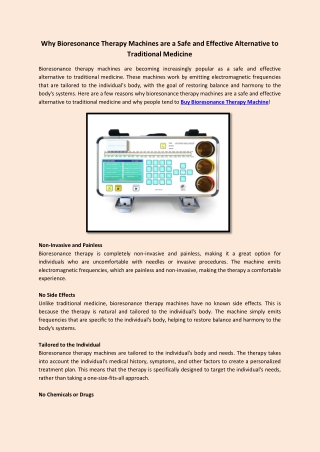 Why Bioresonance Therapy Machines are a Safe and Effective Alternative to Traditional Medicine