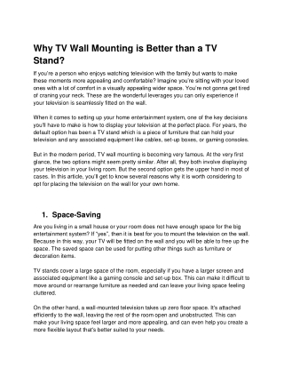 Why TV Wall Mounting is Better than a TV Stand