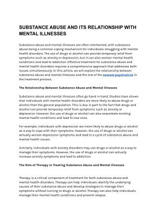SUBSTANCE ABUSE AND ITS RELATIONSHIP WITH MENTAL ILLNESSES