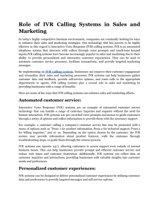 Role of IVR Calling Systems in Sales and Marketing.docx