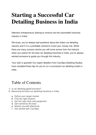 Starting a Successful Car Detailing Business in India