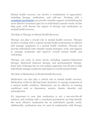 The impact of therapy and medication on mental health recovery