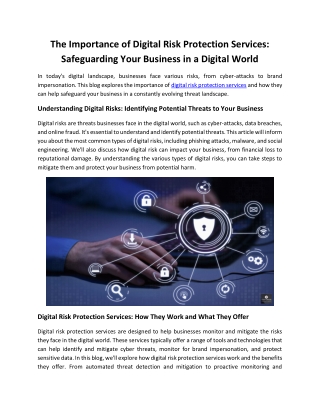 The Importance of Digital Risk Protection Services