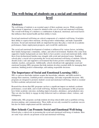 The Well-Being Of Students On A Social And Emotional Level