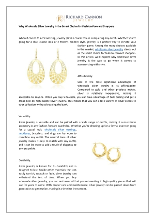 Why Wholesale Silver Jewelry is the Smart Choice for Fashion