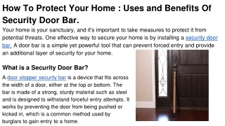 How To Protect Your Home _ Uses and Benefits Of Security Door Bar.