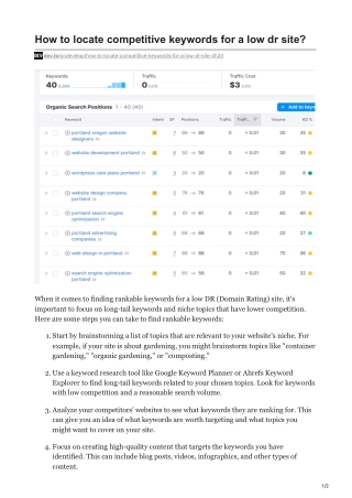 How to locate competitive keywords for a low dr site