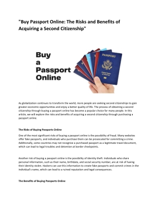 Buy Passport Online_The Risks and Benefits of Acquiring a Second Citizenship