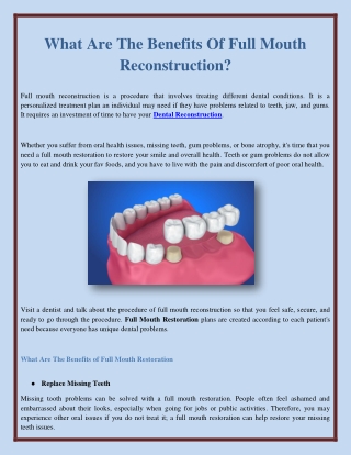 What Are The Benefits Of Full Mouth Reconstruction?