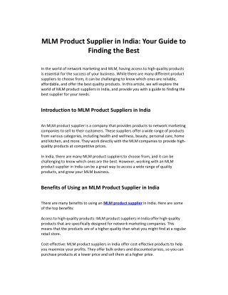 MLM Product Supplier in India