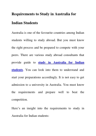 Requirements to Study in Australia for Indian Students