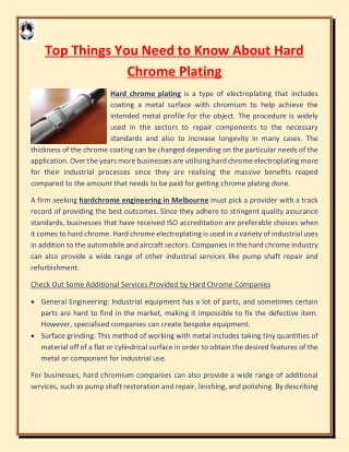 Top Things You Need to Know About Hard Chrome Plating