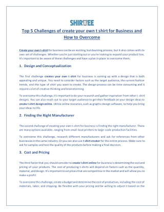 Top 5 Challenges of create your own t shirt for Business and How to Overcome