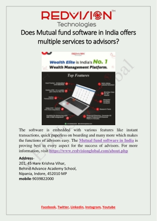 Does Mutual fund software in India offers multiple services to advisors