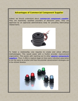 Advantages of Commercial Component Supplier