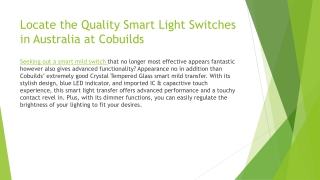 Locate the Quality Smart Light Switches in Australia at Cobuilds