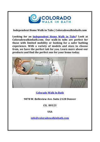 Independent Home Walk in Tubs - Coloradowalkinbath.com