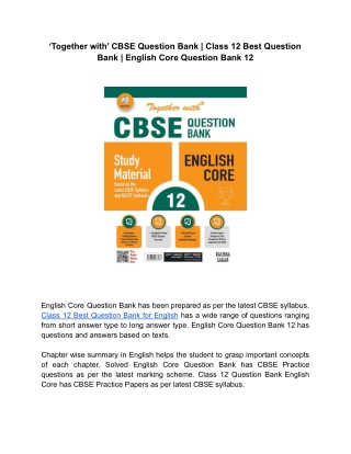 ‘Together with’ Class 12 English Core Question Bank | English Core Question Ban