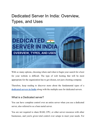 Dedicated Server In India: Overview, Types, and Uses