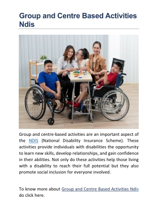 Group and Centre Based Activities Ndis