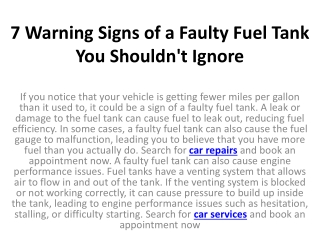 7 Warning Signs of a Faulty Fuel Tank You Shouldn't Ignore