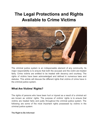 The Legal Protections and Rights Available to Crime Victims