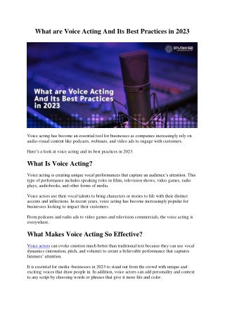 What are Voice Acting And Its Best Practices in 2023