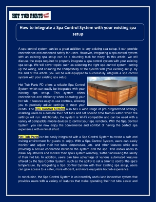 How to integrate a Spa Control System with your existing spa setup