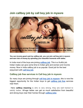 Join callboy job by call boy job in mysore