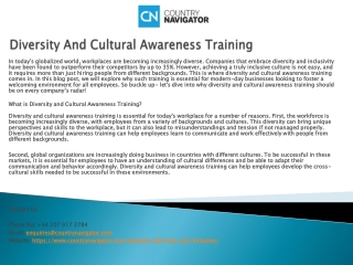 Diversity And Cultural Awareness Training