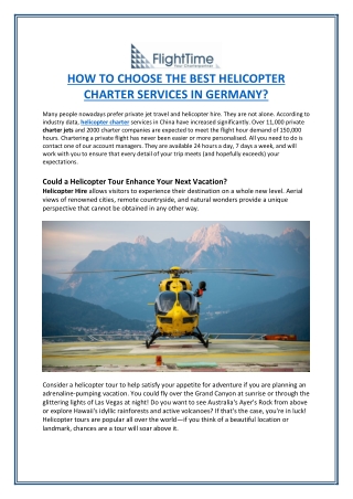 HOW TO CHOOSE THE BEST HELICOPTER CHARTER SERVICES IN GERMANY