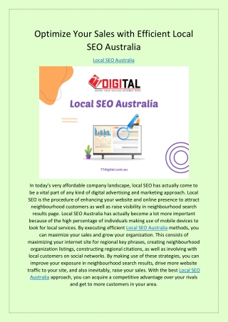 Optimize Your Sales with Efficient Local SEO Australia