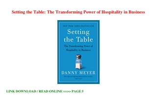 [PDF] Download Setting the Table: The Transforming Power of Hospitality in Busin