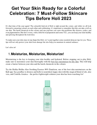 Get Your Skin Ready for a Colorful Celebration 7 Must-Follow Skincare Tips Before Holi 2023