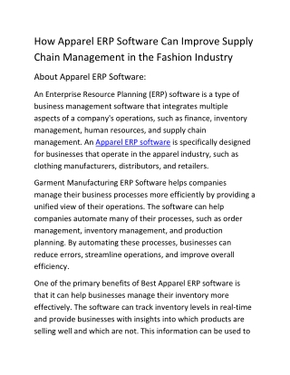 How Apparel ERP Software Can Improve Supply Chain Management in the Fashion Industry