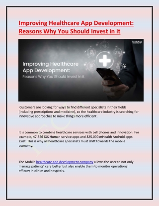 Improving Healthcare App Development Reasons Why You Should Invest in it