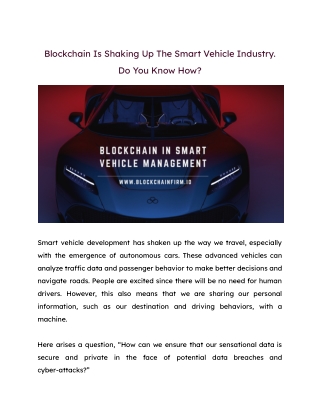 Blockchain in smart vehicle management-  Blockchain Firm