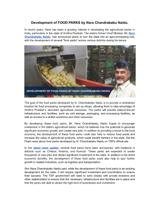 Development of FOOD PARKS by Nara Chandrababu Naidu.